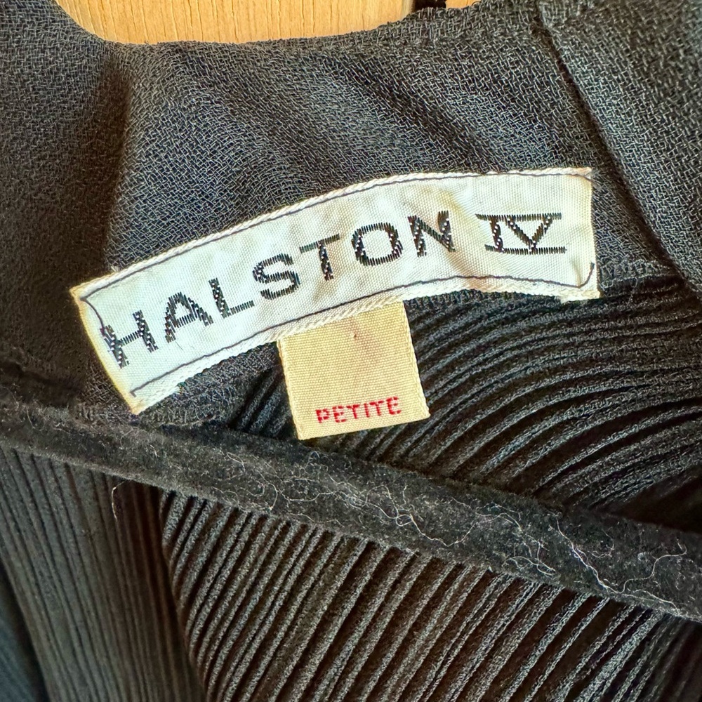 Rare 1978 Halston IV Pleated Black Wrap Dress w/ Balloon Sleeve petite medium M - Picture 7 of 15